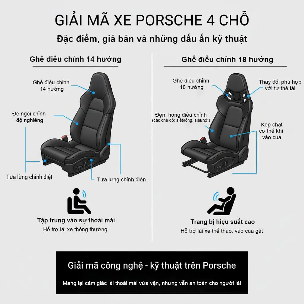 Xe Porsche 4 chỗ sự khác biệt về ghế ngồi