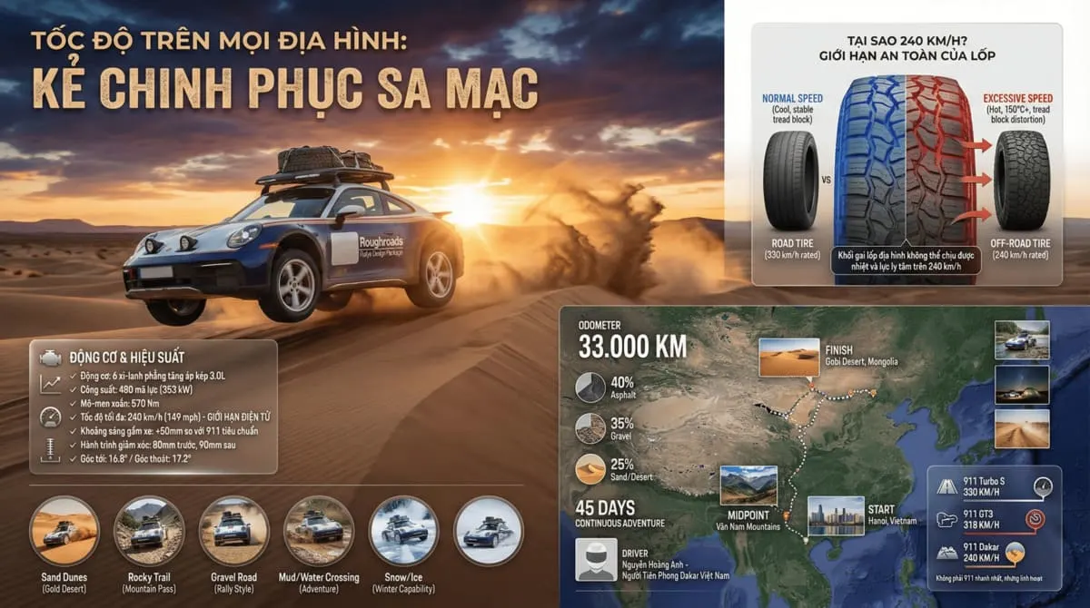 Tốc độ tối đa xe Porsche 911 Dakar