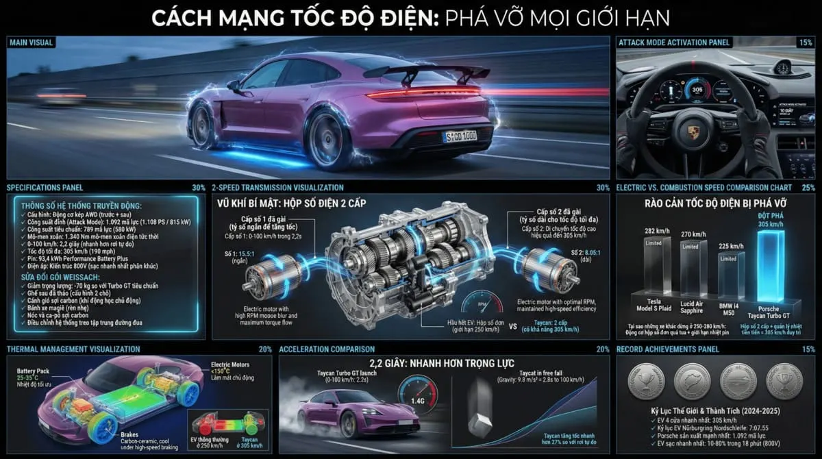 Tốc độ tối đa xe Porsche Taycan - gói Turbo GT Weissach Package